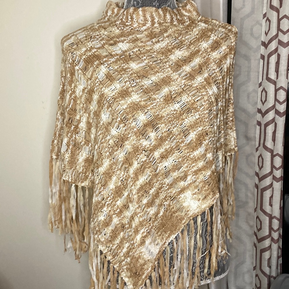 Fashionable Cejon Cover Poncho fringe cream white acrylic nylon scarf shawl